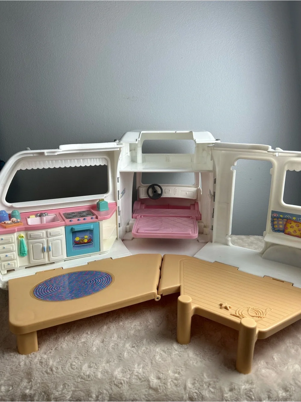 Vintage Fisher Price Loving Family RV Camper Van Pink White